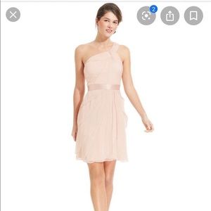 Adrianna Papell blush one-shoulder chiffon bridesmaids dress